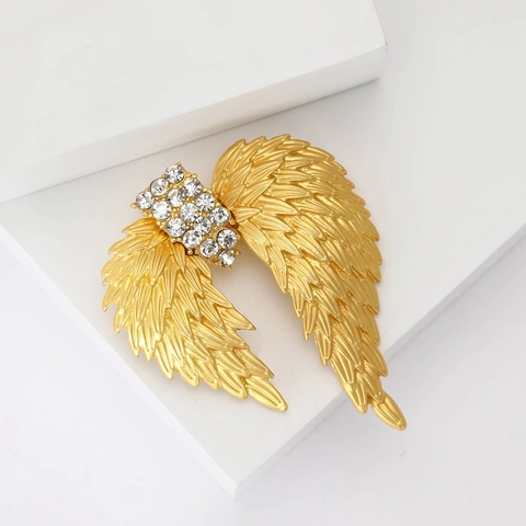 Moda Lega Smalto Ala Spilla Per Donne Oro Strass Angelo Ala Spilla Da Bavero Per Abito Cappotto Gioielli