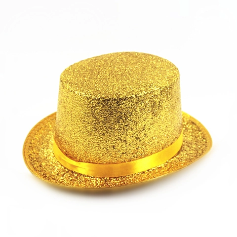 Haut-de-forme de Magicien Brillant à Paillettes Avec Ruban de Satin Chapeau Lincoln pour Performance de Scène Halloween Costume de Fête Jazz