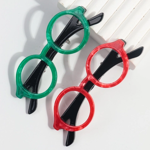 Broche en Forme de Lunettes en Acrylique à la Mode Épingle Décorative Personnalisée avec Texture Marbrée en Acétate Bijoux Cadeau pour Femmes Hommes