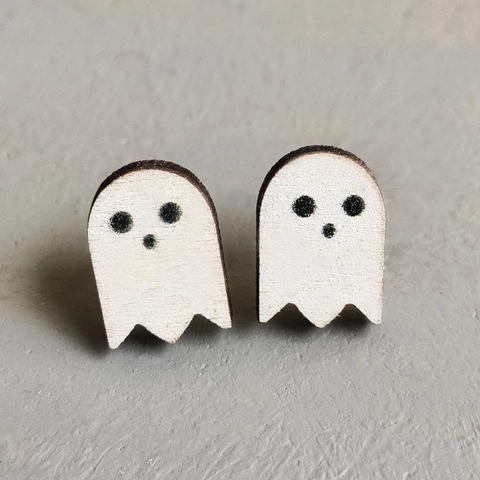 Halloween Stud Earrings Wooden Spooky Ghost Pumpkin Skull Bat Designs With Steel Earring Post Party Jewelry