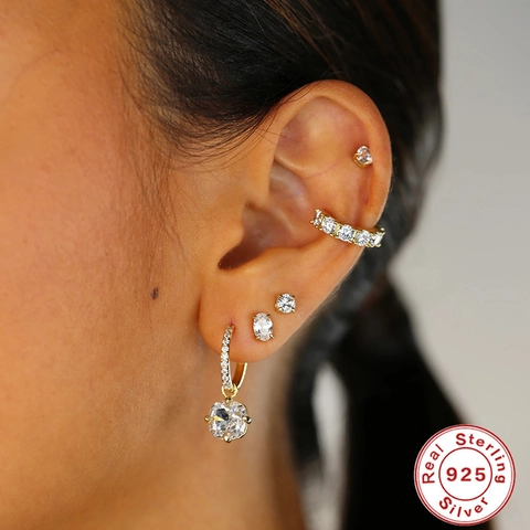 Boucles Oreilles Créoles Pendantes En Zircon Coupe Coussin Carré Avec Tige En Argent Sterling 925 Pour Femmes