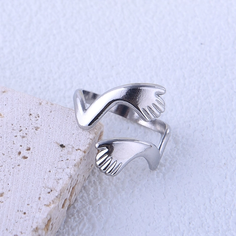 Hugging Hands Ring Edelstahl Verstellbar Offenes Band Hip Hop Einzigartiger Schmuck Für Damen Herren