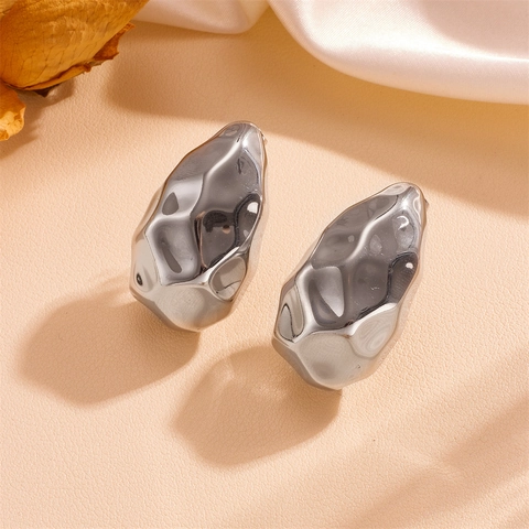 Orecchini A Lobo Con Texture Martellata Irregolare In Acciaio Inossidabile Cavi Geometrici Gioielli Minimalisti Per Donna Stile Moderno