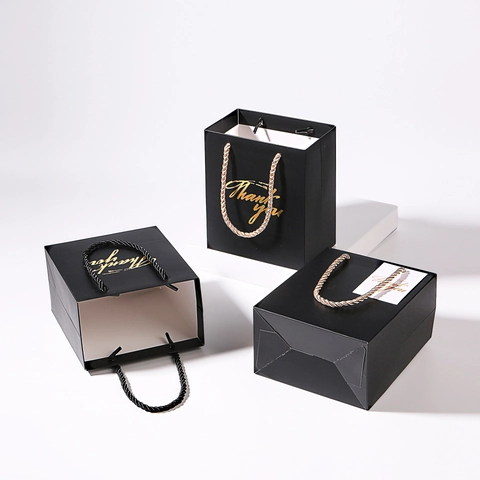 Paper Gift Bag With Gold Foil Thank You Lettering And Braided Rope Handle For Wedding Birthday Baby Shower Party Favor