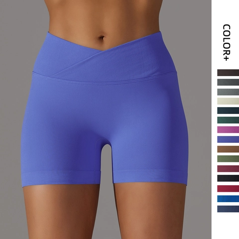 Women's Seamless High Waist Crossover Yoga Shorts Breathable Solid Color Scrunch Butt Lifting Fitness Running activewear