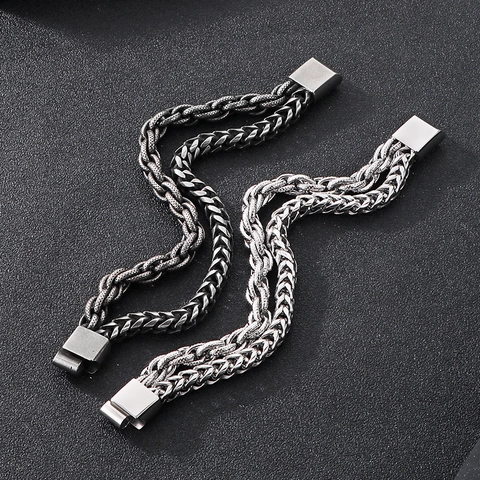 Heren Mehrlagiges Kettenarmband Edelstahl Geflochten Weizen Panzerkette Rock Hip Hop Stil Vintage Schmuck