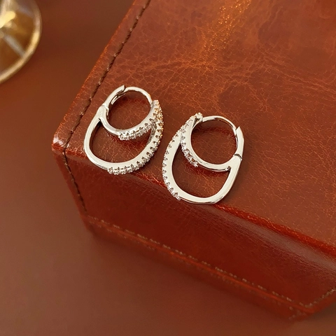 Dubbele Cirkel Oorbellen Koper Met Zirkoon En Zilveren Oorsteker Minimalistische Luxe Stijl Voor Dames