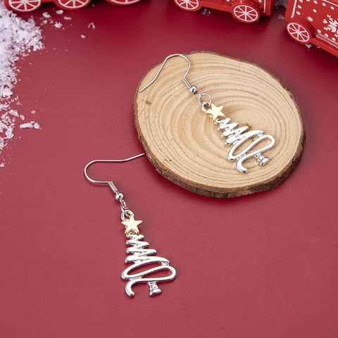 Kerstboom Haak Oorbellen Roestvrij Staal Spiraal Ster Decor Vakantie Feest Sieraden Voor Dames
