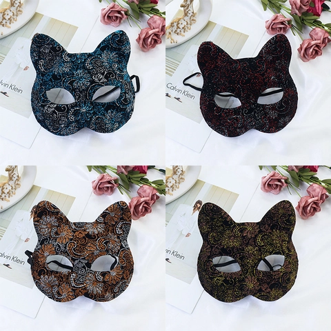 Katzen Maske Maskenball Glitzer PVC Halbmaske Party Augenmaske Für Halloween Cosplay Retro Blumenmuster