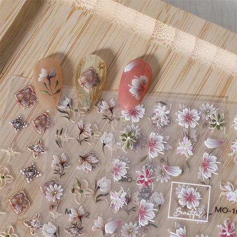 Autocollants Ongles Relief 5D Relief Auto-Adhésifs Vintage Floral Tulipe Lapin Designs Pour Décoration Nail Art DIY