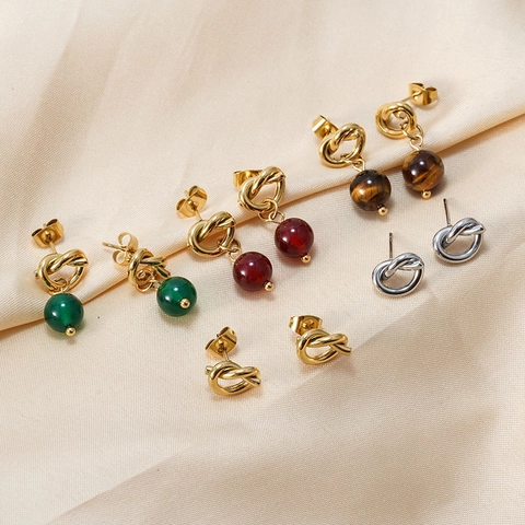 Orecchini a Goccia con Fiocco in Acciaio Inossidabile Placcato Oro 18K per Donna Elegante Perla Artificiale Pietra Naturale