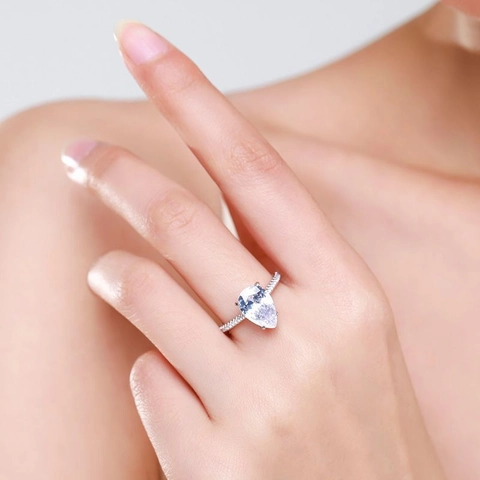 Anello Solitario Goccia Argento Sterling 925 Zirconia Pavè Elegante Gioiello Da Sposa Per Donna