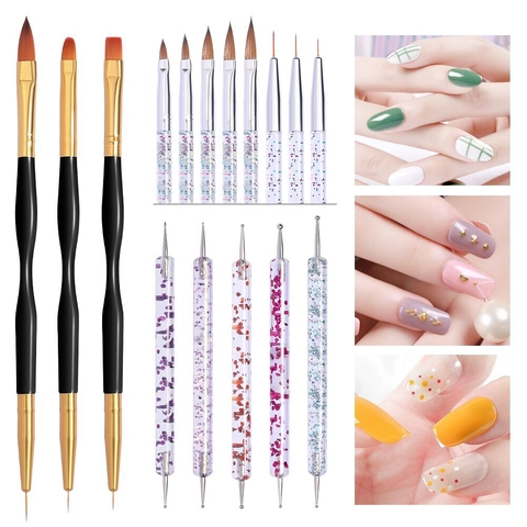 Pennello Per Nail Art Professionale Manico In Cristallo Acrilico Doppia Punta Pittura Disegno UV Gel Liner Per Manicure Fai Da Te