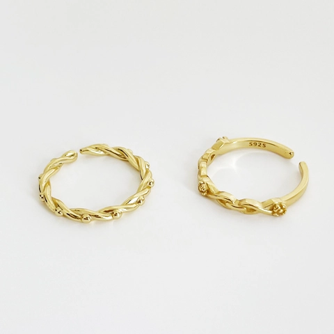 Anillo In Argento Sterling 925 Placcato Oro 18K Corda Intrecciata Regolabile Aperto Gioielli Retro Francesi Per Donna