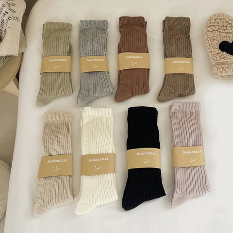 Women Slouch Socks Cotton Ribbed Knit Japanese Retro Style Solid Color Soft Mid Calf Socks Autumn Winter