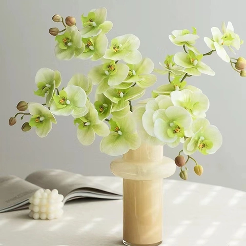Artificial Phalaenopsis Orchid Flower Moisturizing Satin Five Heads Elegant Lifelike Floral Arrangement For Home Wedding Decor