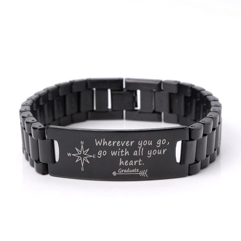 Bracciale Da Uomo In Acciaio Inossidabile Nero Inciso Regalo Di Laurea Citazione Ispiratrice Catena Di Orologio Gioielli ID