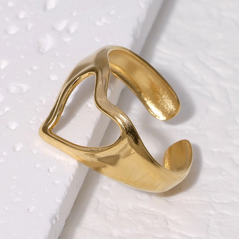 Anillo Corazón Hueco Chapado En Oro De 18K Acero Inoxidable Ajustable Banda De Dedo Abierta Joyería Para Mujeres
