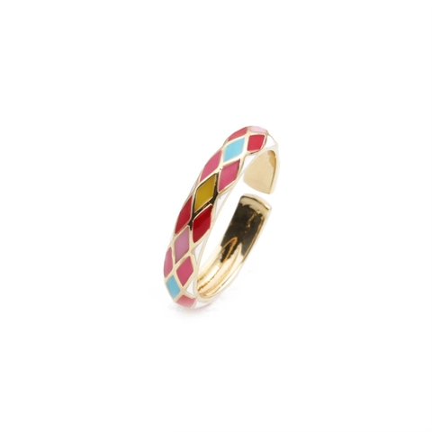 Anello Aperto Smalto Colorato Rame Placcato Oro Griglia Geometrica Fascia Regolabile Gioielli Moda Donna