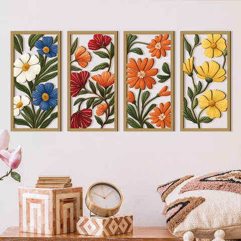 Abstrakte Florale Hohlholz Wanddeko Hängeschilder Nordischer Stil Reliefkunst Für Wohnzimmer Heimdekoration