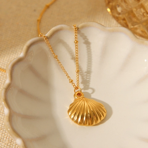 Ketting Met Schelphanger Verguld Roestvrij Staal Oceanische Stijl Minimalistische Sieraden Voor Dames