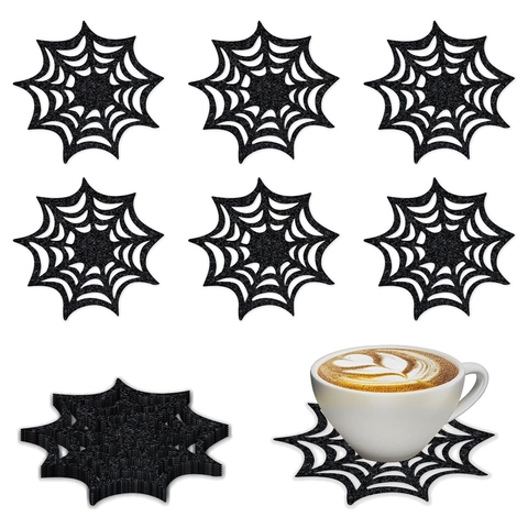 Dessous De Verre Toile D'araignée Halloween Tissu Non Tissé Noir Gothique Effrayant Décoration Table Fête Tapis