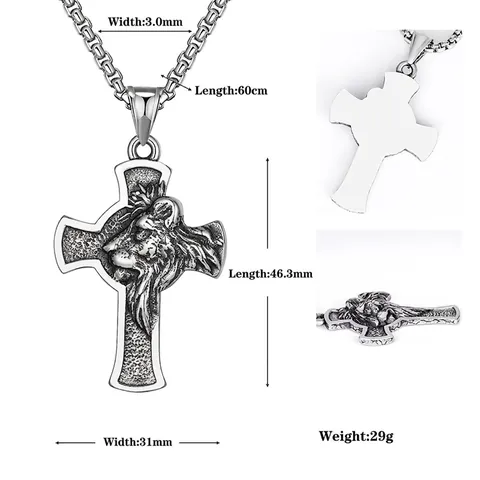 Collana Con Pendente A Croce Testa Di Leone In Acciaio Inossidabile Gioielli Gothic Punk Hip Hop
