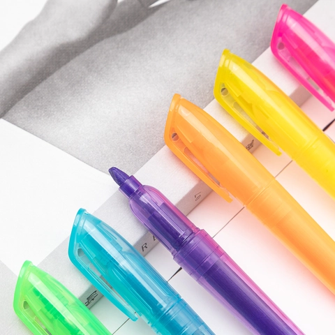 Mini Textmarkers Markeerstiften Plastic Transparant Schuine Punt Fluorescerende Kleuren Voor Student Tekening Graffiti