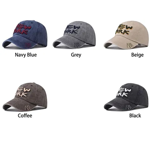 Vintage Washed Cotton Baseball Cap 3D New York Embroidery Adjustable Retro Distressed Casual Sun Hat For Men Women