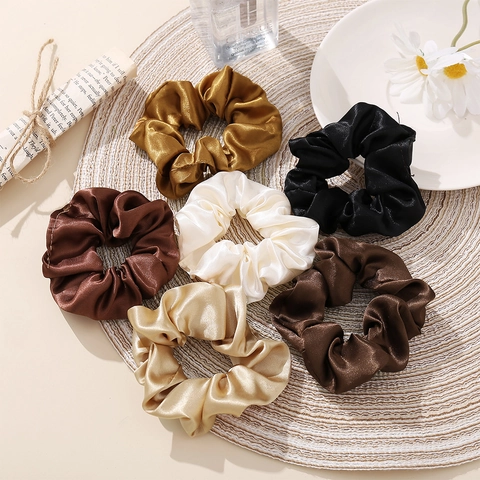 Satin Satin Like Hair Scrunchies Large Elastic Ties Solid Color Handmade Smooth Ponytail Holder For Women Accessory