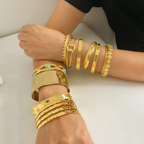 Roestvrijstalen Manchetarmband Verguld Boheems Vintage Verstelbaar Open Bangle Mode-sieraden Voor Dames