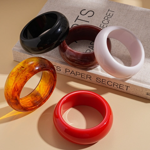 Retro Chunky Resin Bangle Bracelet Glossy Acrylic Wide Thick Marble Texture Minimalist Fashion Jewelry Accessory For Women