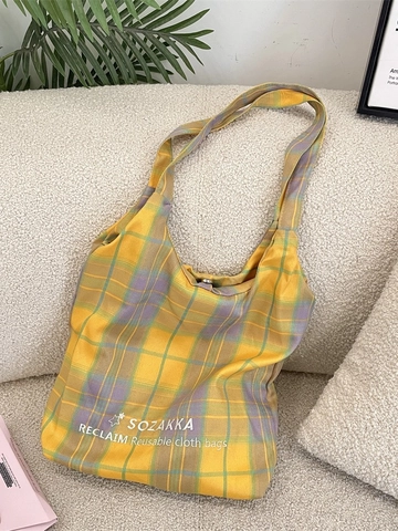 Sac À Épaule À Carreaux En Polyester Grande Capacité Sac Cabas Léger Pour Femmes Usage Quotidien Décontracté