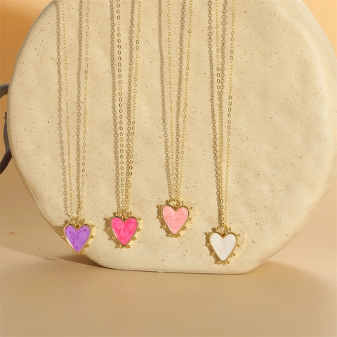 Collana Con Pendente A Cuore Bordo Perlato Vintage Smalto Rame Catena Per Clavicola Gioielli Romantici Per Donna