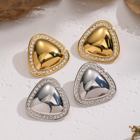 Pendientes De Botón Triangulares Acero Inoxidable Diamantes De Imitación Geométricos Impermeables Para Mujer