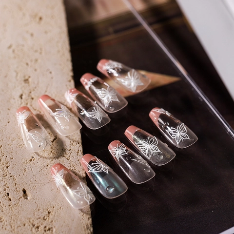 5D Relief Butterfly Nail Art Stickers White Embossed Self Adhesive Laser Holographic DIY Manicure Decoration Decals
