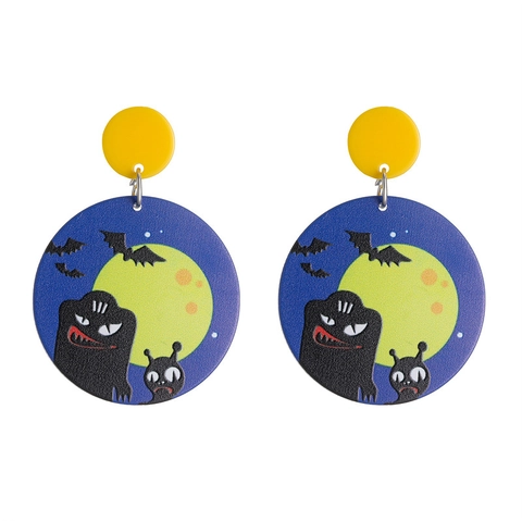 Σκουλαρίκια Halloween Στρογγυλά Ακρυλικά Τρομακτική Νυχτερίδα Φάντασμα Κάστρο Φεγγάρι Κοσμήματα Για Γυναίκες Πάρτι