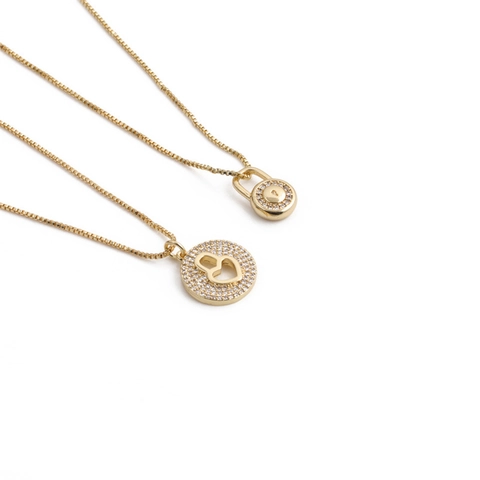 Gold Plated Copper Necklace Micro Paved Zircon Heart Lock Butterfly Pendant Box Chain Elegant Fashion Jewelry For Women