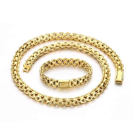 Collar Y Pulsera Para Hombre De Acero Inoxidable Cadena Bizantina Hip Hop Joyería De Moda Pulido