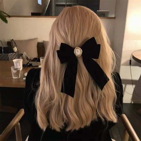 Retro Samt Große Schleife Haarspange Haargummi Mit Rosen Cameo Und Künstlichen Künstliche Perlen Französischer Stil Haarschmuck