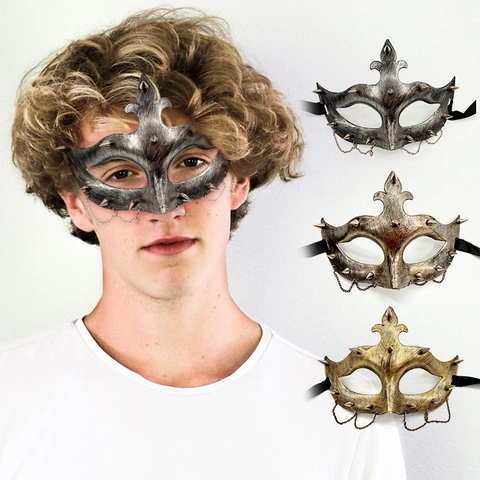Steampunk Halbmaske Mit Metallstacheln Und Ketten Für Halloween Maskerade Retro Punk Prinz Kunststoff Cosplay Requisiten