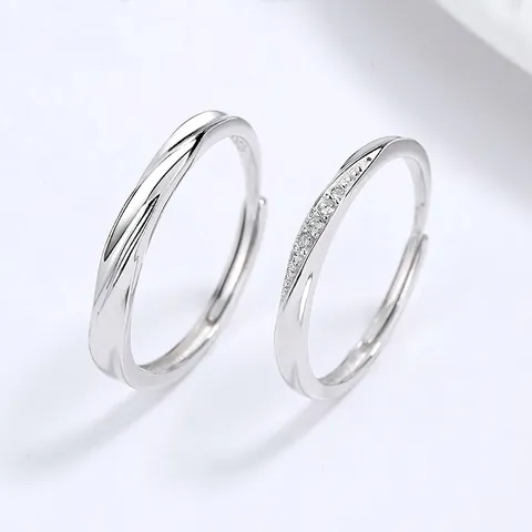 925 Sterling Silver Moebius Couple Rings For Women Men Adjustable Open Ring Rhinestone Minimalist Jewelry Valentine Gift