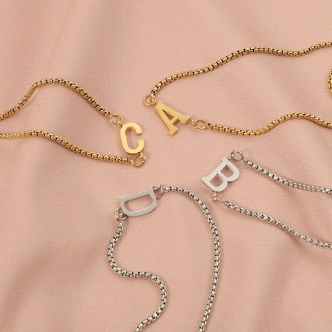 Pulsera De Colgante Letra Acero Inoxidable 304 Cadena De Caja Ajustable Estilo Minimalista Para Mujer Hombre