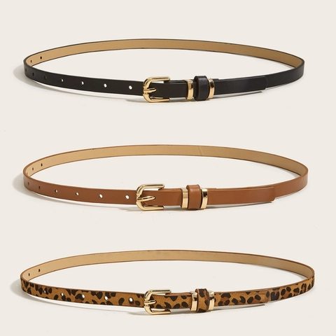 Cintura Sottile Donna Ecopelle Fibbia Ardiglione Lega Retrò Decorazione Versatile Per Abiti Jeans Stampa Leopardata Elegante