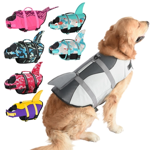 Dog Life Jacket Safety Vest Shark Fin Mermaid Tail Buoyancy Aid With Rescue Handle D-Ring Adjustable Safety Swimwear