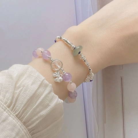 Cats Eye Stone Crystal Beaded Bracelet Butterfly Pendant Elastic Jewelry Sweet Girlish Fashion Accessory For Women