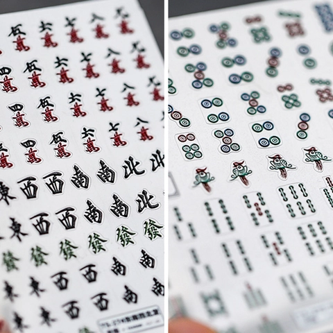 Mahjong Nagelstickers 3D Reliëf Zelfklevend Chinese Tekens Nageldecoratie DIY Manicure