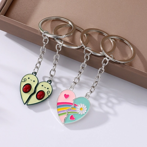 Matching Keychain Enamel Zinc Alloy Splicing Heart Avocado Fruit Burger For Couples Best Friends Cute Cartoon Charm