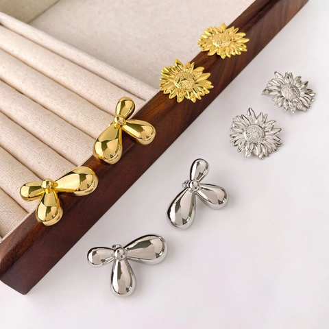 Orecchini Girasole Fiore Tre Petali Rame Placcatura Oro Argento Stile Geometrico Minimalista Gioielli Di Moda Per Donne