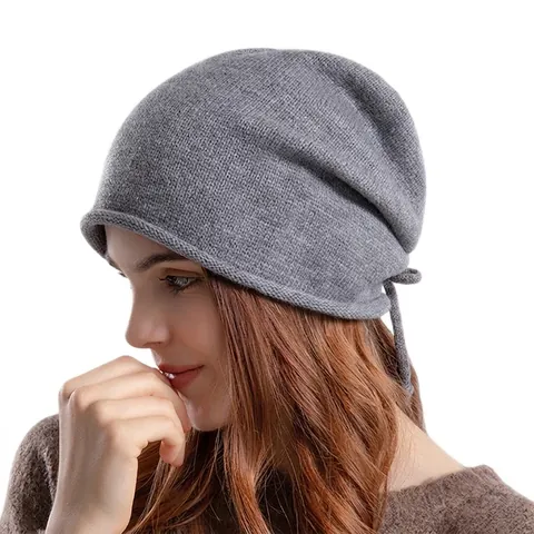Gorro De Punto Para Mujer Invierno Slouchy Beanie Acrílico Cálido Transpirable Color Sólido Cordón Ajustable